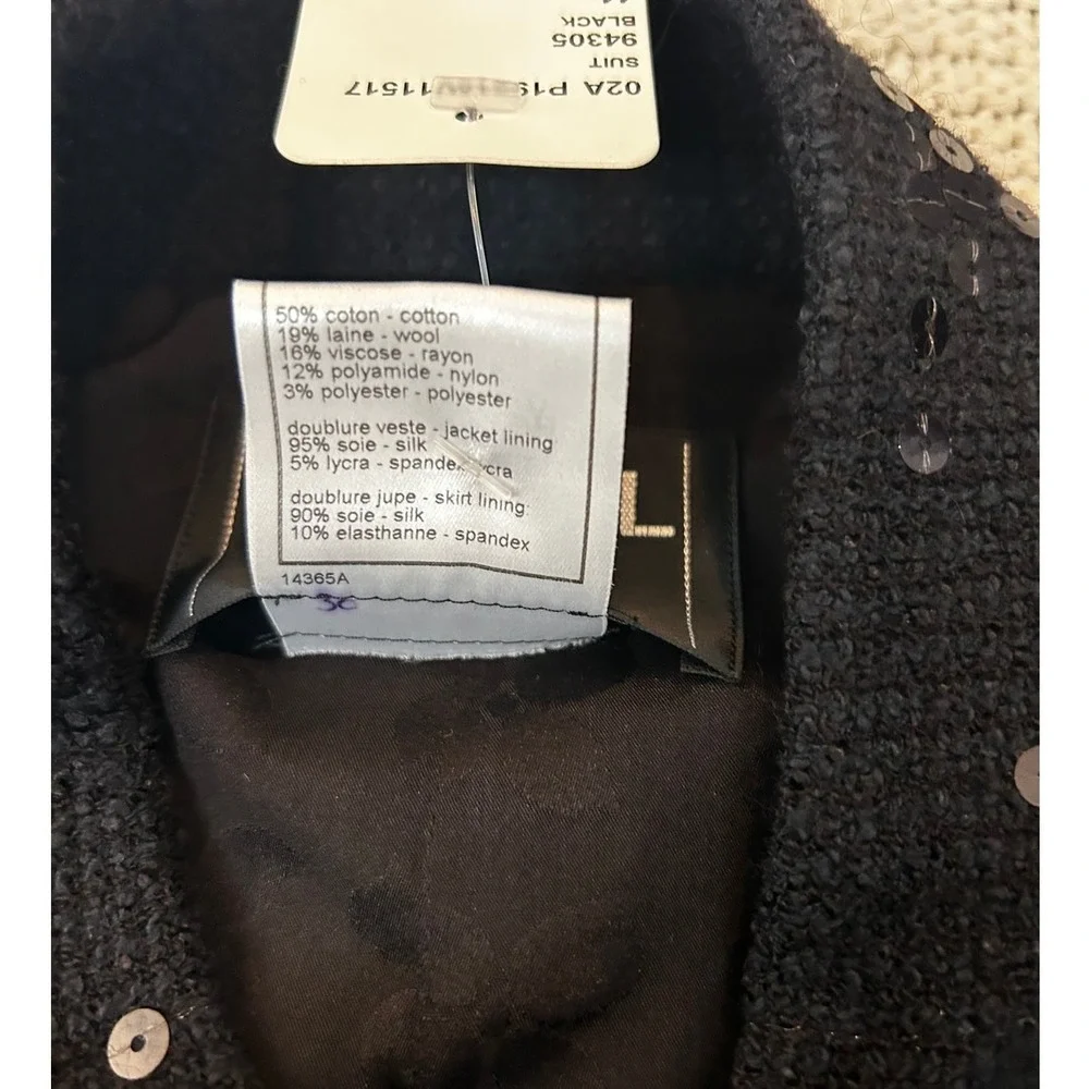 NWT Chanel 02A Black Sequin Tweed Skirt Suit Jacket Set P19919‎ FR 44 US 12